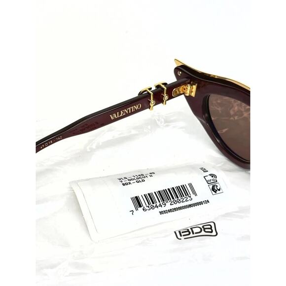 New! Valentino VLS 114B Burgundy Cat-Eye Sunglasses with Gold Trim, Authentic main image 5